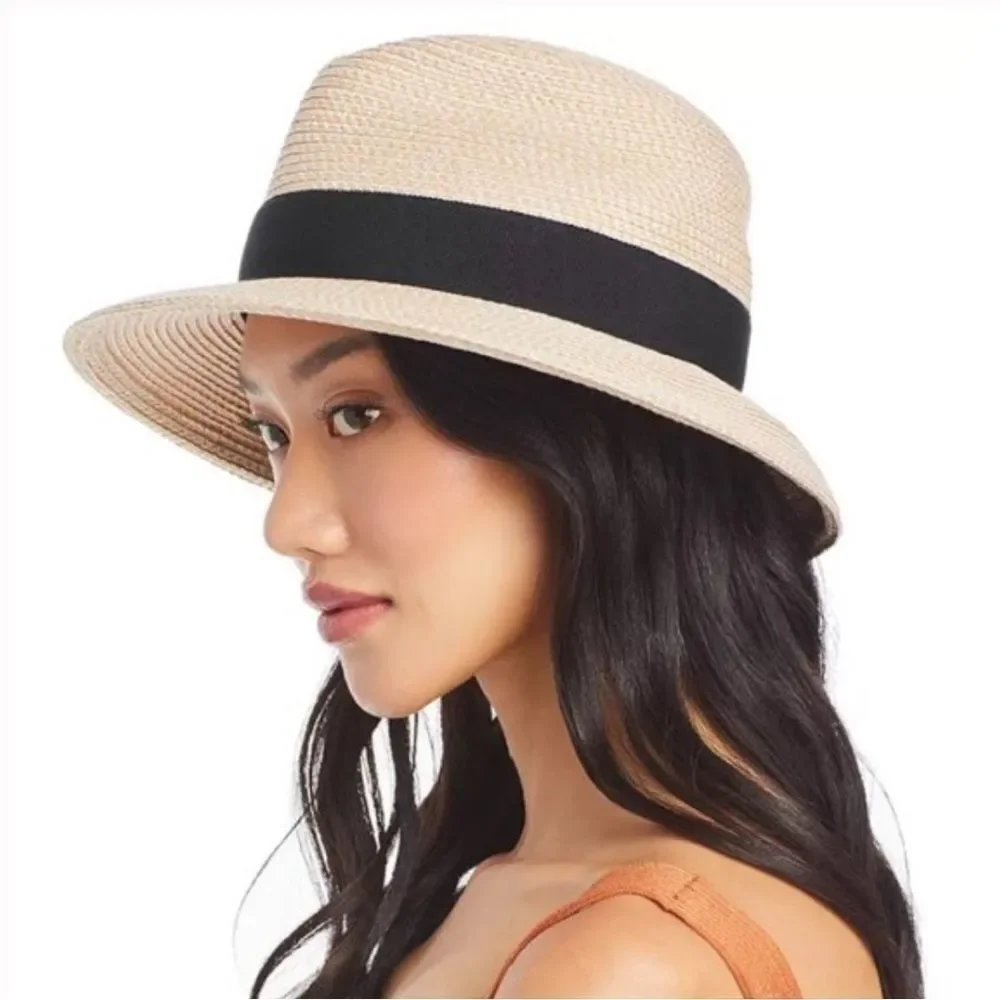 Eric Javits Squishee Classic Fedora Packable SUN HAT Cream/Black NEW $285 - Picture 2 of 6